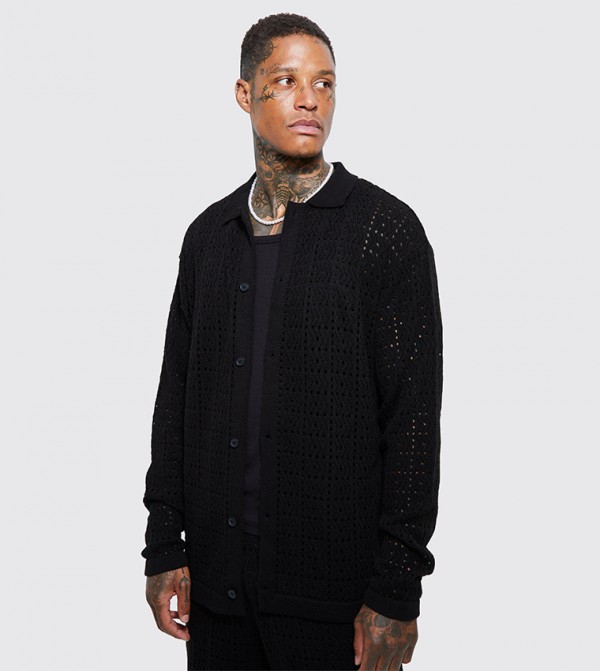 Long Sleeves Crochet Oversized Shirt