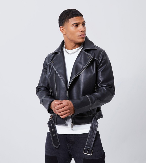 Vintage PU Boxy Fit Biker Jacket