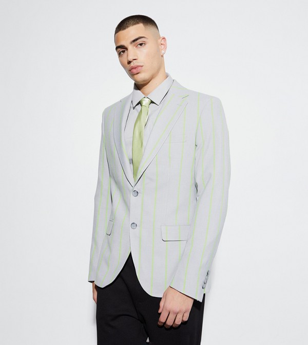 Slim Single Breasted Wide Striped Blazer Jacket