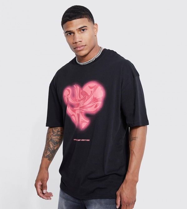 Marble Heart Graphic Oversized T-Shirt