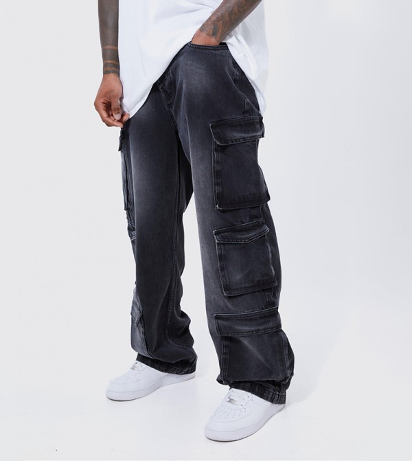 Rigid Multi Pocket Cargo Bleached Baggy Jeans