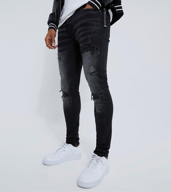 Stretch Ripped Biker Skinny Fit Jeans