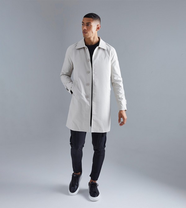 Single Breasted Poly Twill Mac Coat