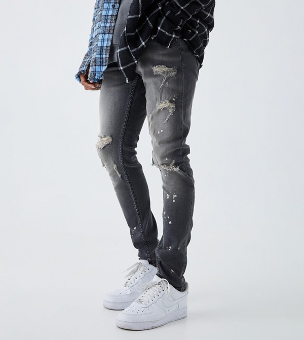 Skinny Stretch Bleached Ripped Jeans