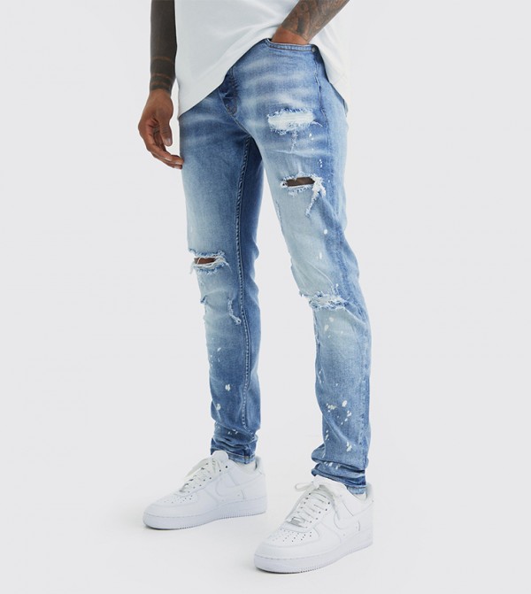Stretch Bleached Ripped Skinny Fit Jeans