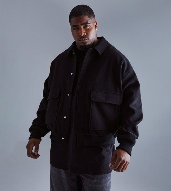 Plus & Tall Boxy Wool Look Harrington Jacket