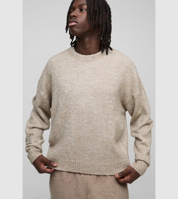Boxy Boucle Knit Mock Neck Jumper