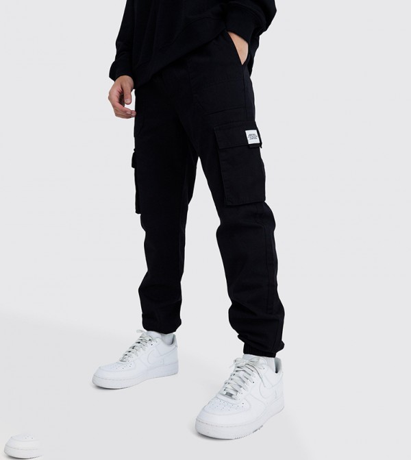 Elastic Waist Slim Fit Buckle Cargo Joggers