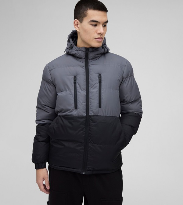 Color Block Hooded Puffer Jacket