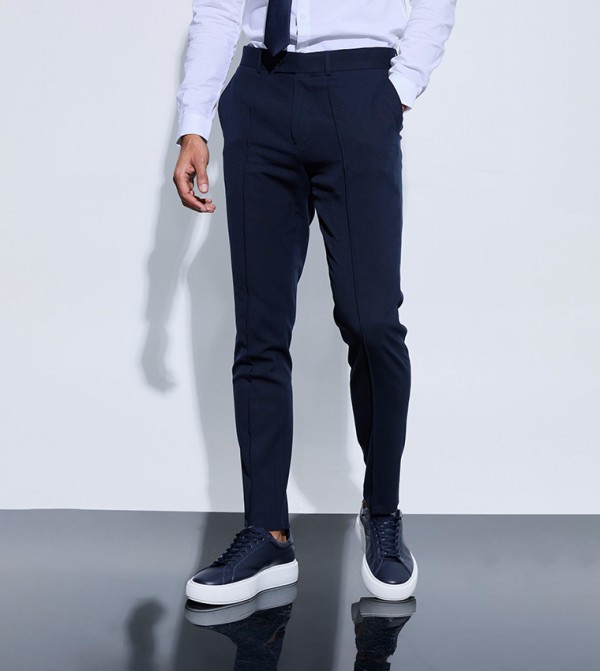 Solid Mid Rise Slim Fit Trousers