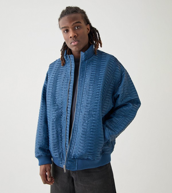 Oversized Pleated PU Bomber Jacket
