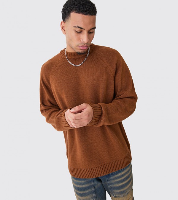 Raglan Knitted Woven Label Oversized Jumper
