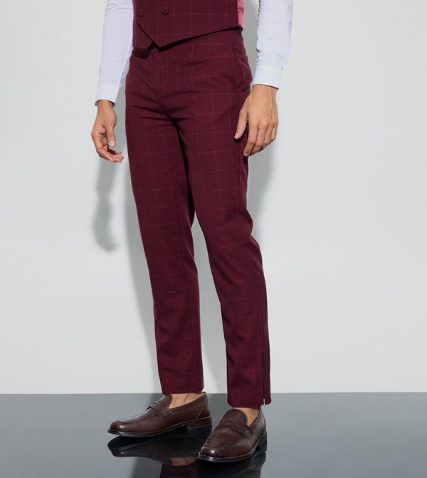 بنطال كاروهات بقصة مستقيمة 