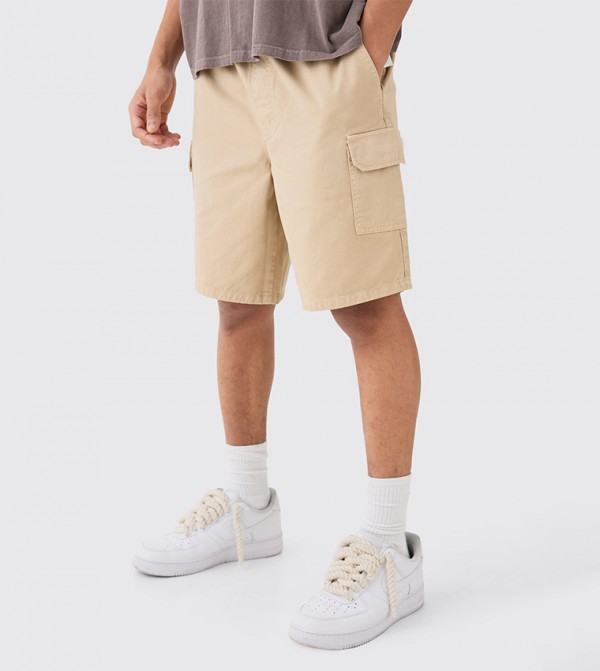 Relaxed Fit Elastic Waist Cargo Shorts