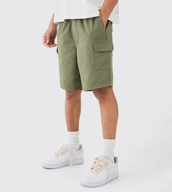 Relaxed Fit Elastic Waist Cargo Shorts