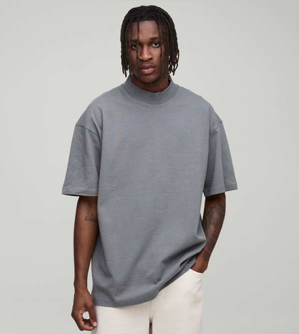 Plus & Tall Oversized Heavy Extended Jacquard Neck T-Shirt