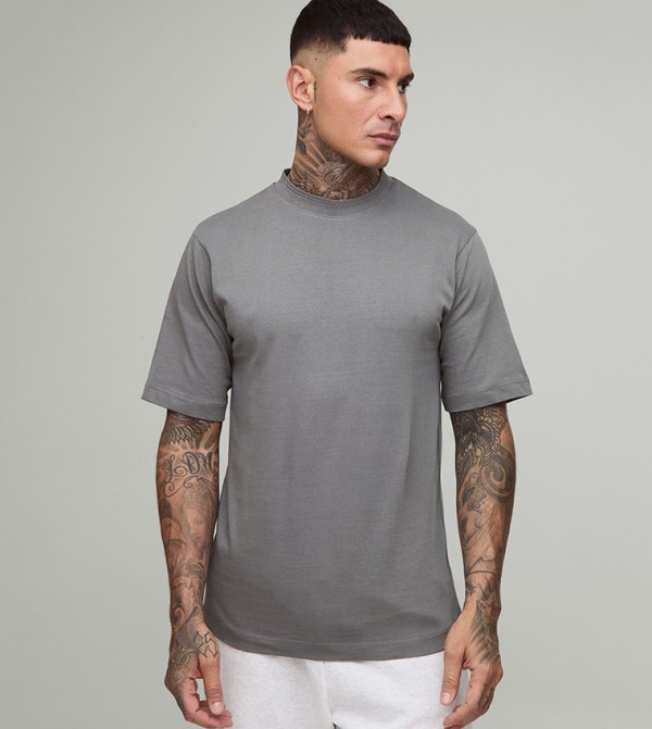 Tall Short Sleeves Jacquard Neck T-Shirt