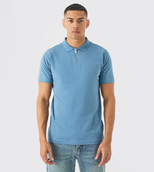 Slim Fit Heavy Zip Neck Polo T-Shirt