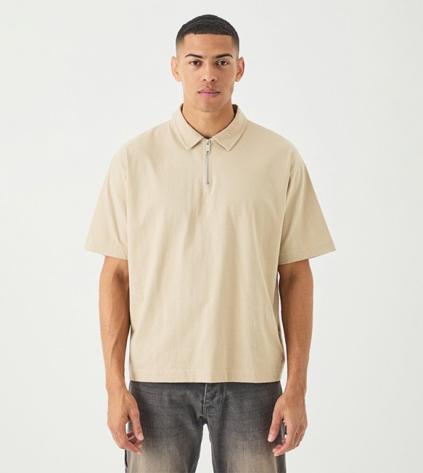 Heavy Zip Neck Oversized Polo T-Shirt