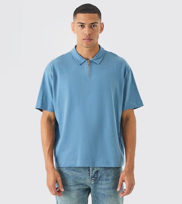 Heavy Zip Neck Oversized Polo T-Shirt
