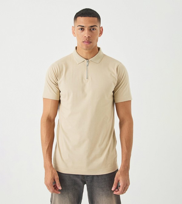 Slim Fit Heavy Zip Neck Polo T-Shirt