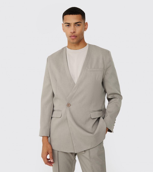 Collarless Long Sleeves Blazer