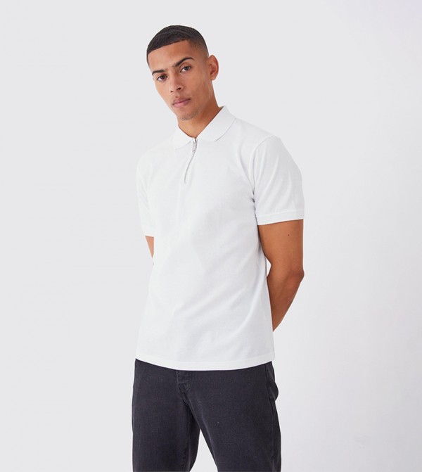 Slim Fit 1/4 Zip Pique Golf Polo T-Shirt