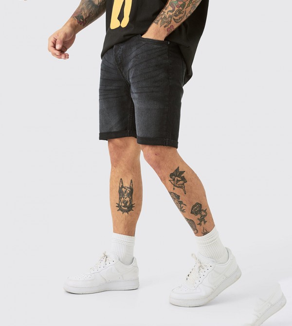 Faded Skinny Stretch Denim Shorts