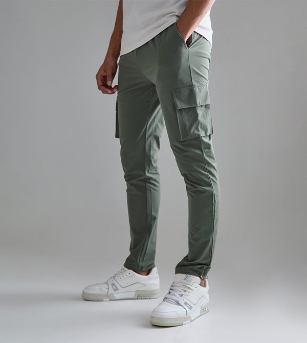 Elastic Waist Technical Stretch Skinny Fit Cargo Trousers