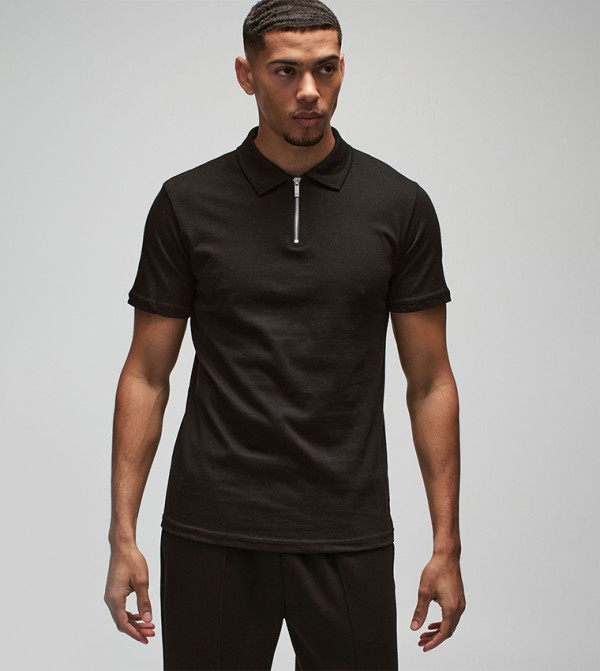 Slim Fit Zip Neck Polo T-Shirt
