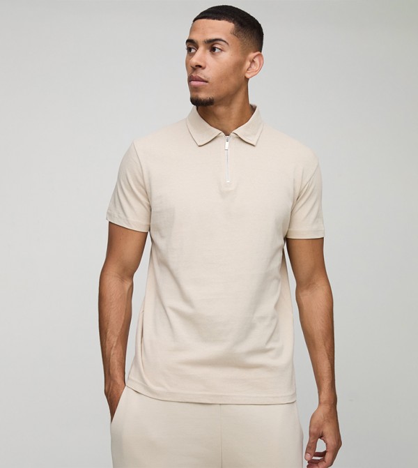 Slim Fit Zip Neck Polo T-Shirt