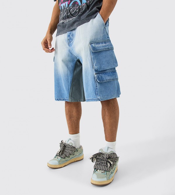 Faded Denim Parachute Shorts