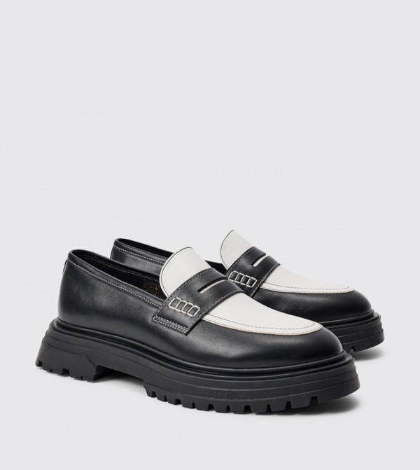 PU Contrast Slip On Chunky Loafers
