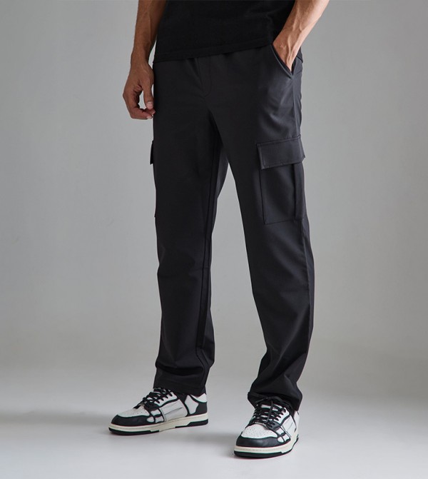 Elastic Waist Straight Fit Cargo Trousers