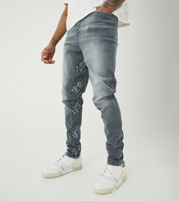 Tall Stretch Overdyed Appliqued Gusset Skinny Fit Jeans