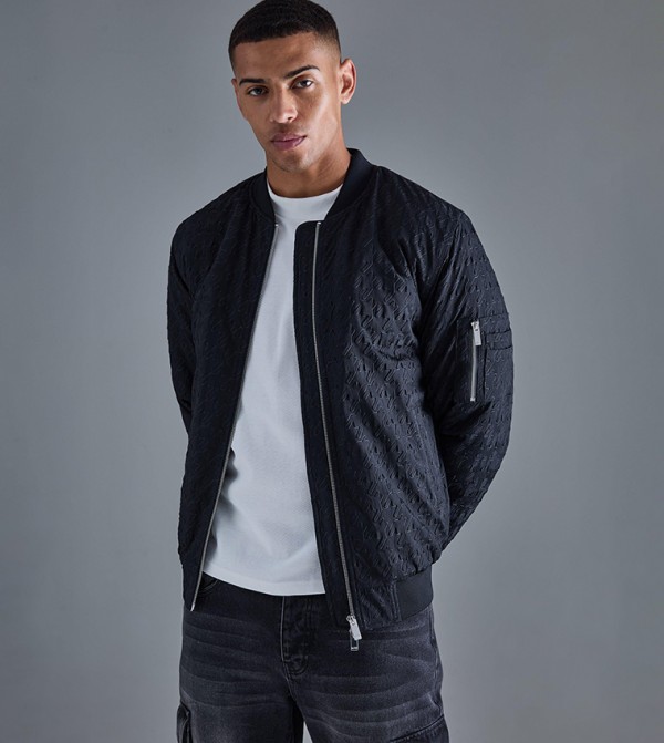 Embossed Dogtooth Bomber Jacket