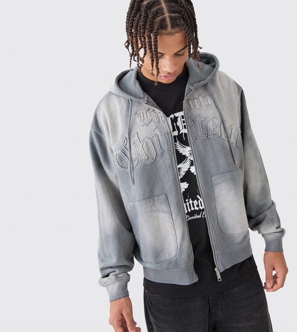 Sun Bleached 13 Zip Thru Oversized Hooded Jacket