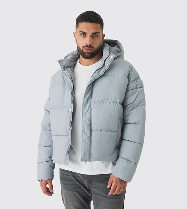 PUFFY【MD2枚セット】 Buy BoohooMAN Plus & Tall Boxy Crinkled Nylon Puffer Jacket