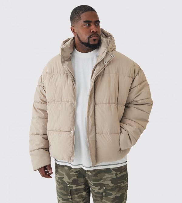 Plus & Tall Boxy Crinkled Nylon Puffer Jacket