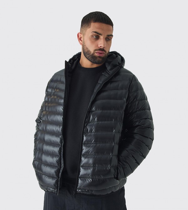 Plus & Tall High Shine Hooded Puffer Jacket