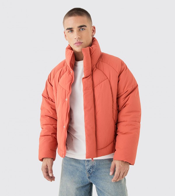 Abstract Boxy Fit High Neck Puffer Jacket