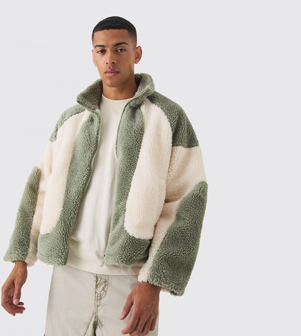 Color Block Borg Jacket