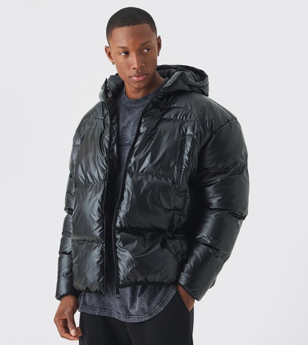High Shine Hooded Quilted Puffer Jacket