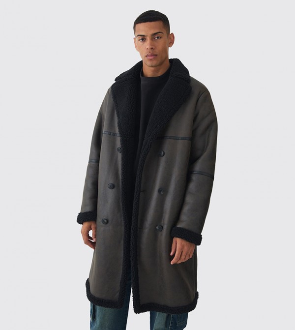 Longline Double Breasted Borg Overcoat