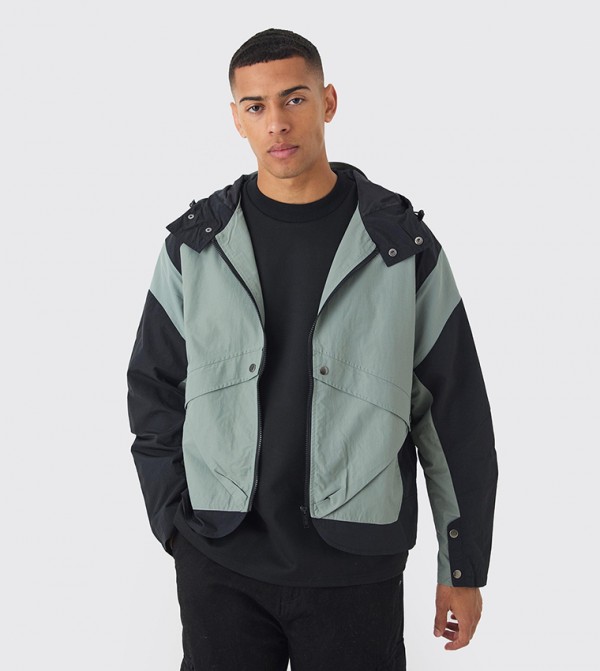 Color Block Hooded Tech Windbreaker Jacket
