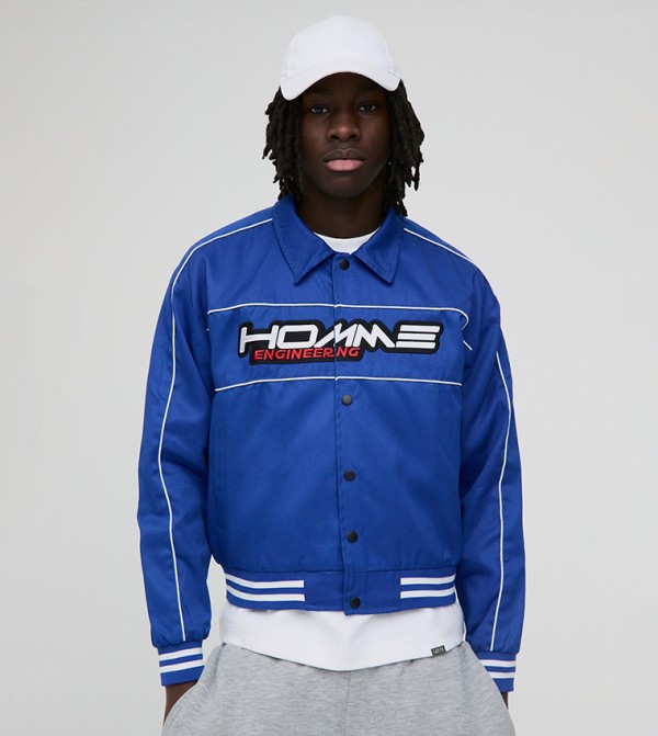 Twill Moto Collared Bomber Jacket