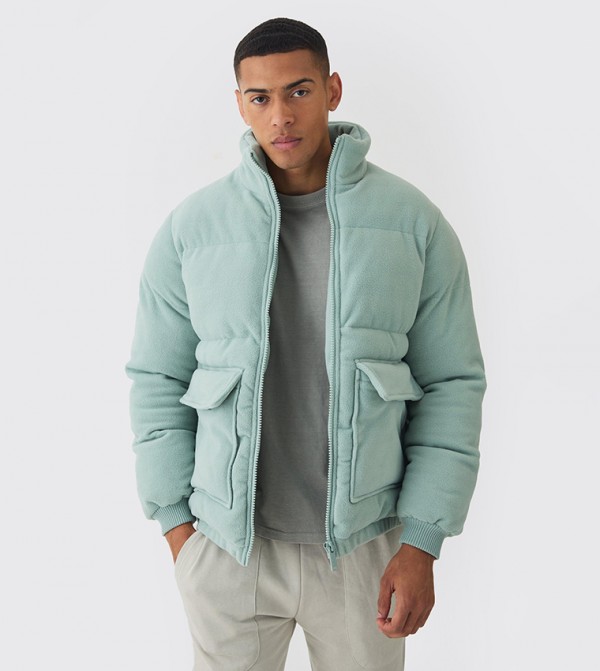 Fleece High Neck Puffer Jacket