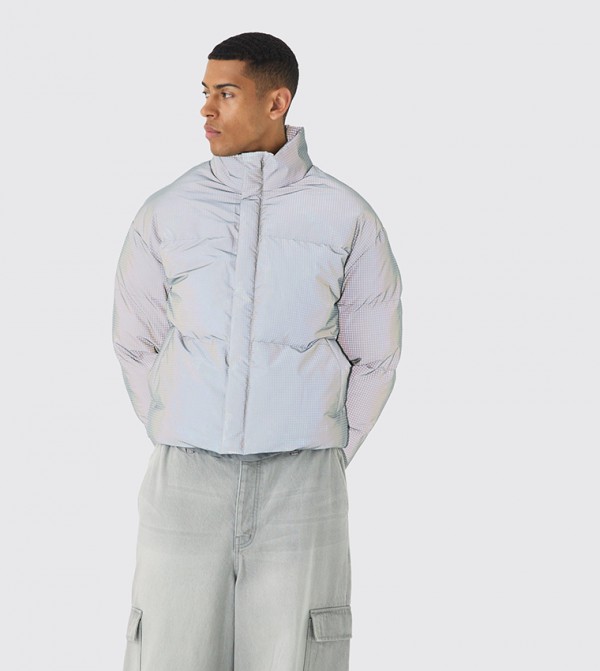 Boxy Reflective Ripstop High Neck Puffer Jacket