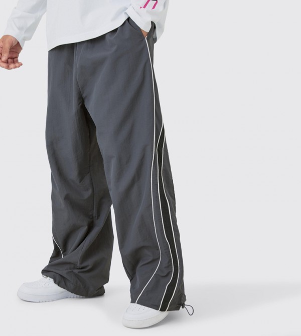 Elastic Waist Piping Detail Parachute Pants