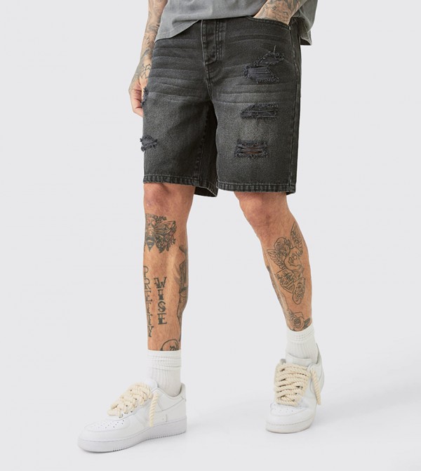 Tall Slim Fit Distressed Denim Shorts